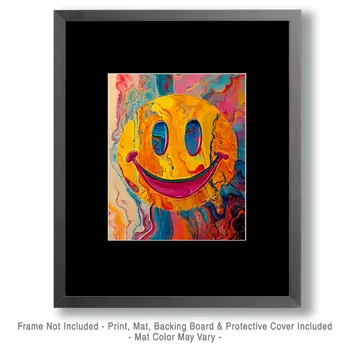 Psychedelic Smiley Face - Retro 60's & 70's Art Prints - 8"x10" Art Print for 11"x14" Frame