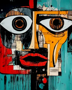 Abstract Face - Retro 60's & 70's Art Prints - 8"x10" Art Print for 11"x14" Frame