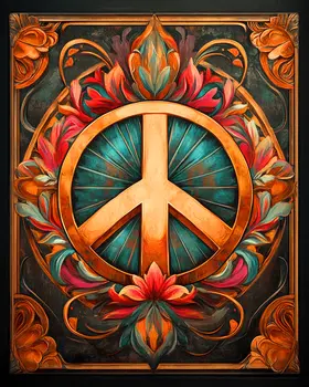 Nouveau Peace Sign - Retro 60's & 70's Art Prints - 8"x10" Art Print for 11"x14" Frame