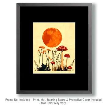Minimalist Mushrooms - Retro 60's & 70's Art Prints - 8"x10" Art Print for 11"x14" Frame