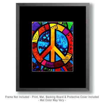 Pop Art Peace Sign - Retro 60's & 70's Art Prints - 8"x10" Art Print for 11"x14" Frame