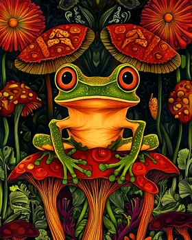 'Shrooms Frog - Retro 60's & 70's Art Prints - 8"x10" Art Print for 11"x14" Frame