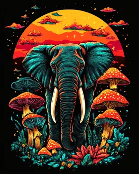 Shroomin' Elephant - Retro 60's & 70's Art Prints - 8"x10" Art Print for 11"x14" Frame