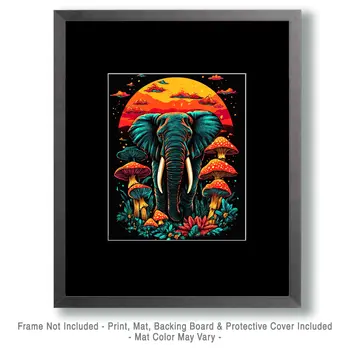 Shroomin' Elephant - Retro 60's & 70's Art Prints - 8"x10" Art Print for 11"x14" Frame