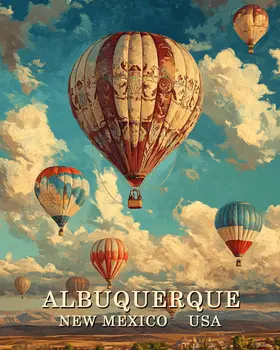 Vintage Style Hot Air Balloon Art - Albuquerque Souvenir Wall Art Prints – 8″x10″ Artwork for 11″x14″ Frame