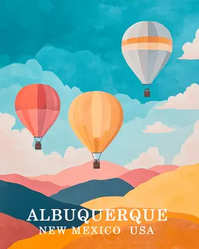 Three Hot Air Balloons - Albuquerque Souvenir Wall Art Prints – 8″x10″ Artwork for 11″x14″ Frame