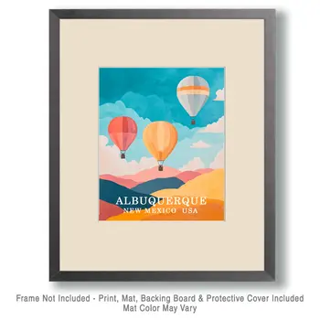 Three Hot Air Balloons - Albuquerque Souvenir Wall Art Prints – 8″x10″ Artwork for 11″x14″ Frame