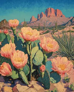 Blooming Prickly Pear - Western and Southwestern Art Prints – 8″x10″ Artwork for 11″x14″ Frame
