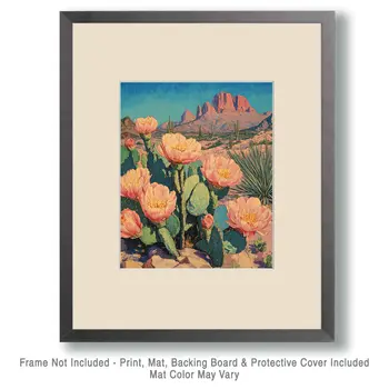 Blooming Prickly Pear - Western and Southwestern Art Prints – 8″x10″ Artwork for 11″x14″ Frame