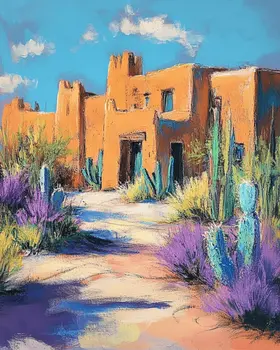 Pastel Adobe Home - Western and Southwestern Art Prints – 8″x10″ Artwork for 11″x14″ Frame