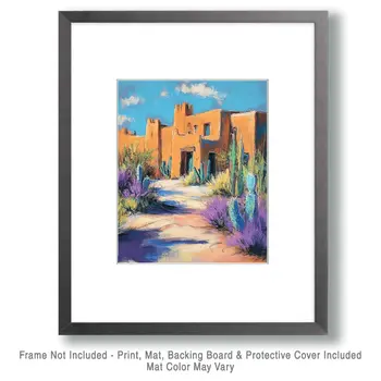 Pastel Adobe Home - Western and Southwestern Art Prints – 8″x10″ Artwork for 11″x14″ Frame