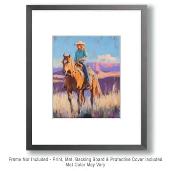 High Desert Cowgirl - Western and Southwestern Art Prints – 8″x10″ Artwork for 11″x14″ Frame