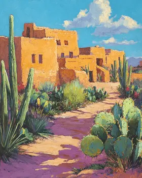 Adobe Desert Home - Western and Southwestern Art Prints – 8″x10″ Artwork for 11″x14″ Frame