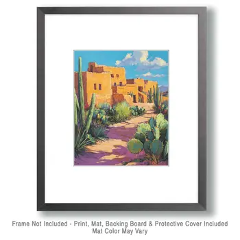 Adobe Desert Home - Western and Southwestern Art Prints – 8″x10″ Artwork for 11″x14″ Frame