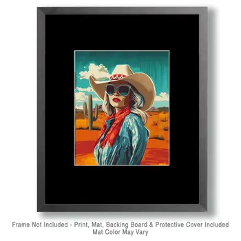 Arizona Cowgirl - Western and Southwestern Art Prints – 8″x10″ Artwork for 11″x14″ Frame
