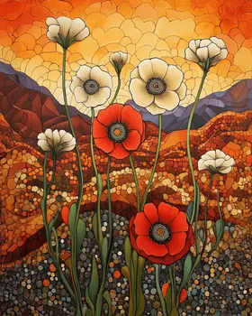 Nouveau Desert Flowers - Western and Southwestern Art Prints – 8″x10″ Artwork for 11″x14″ Frame