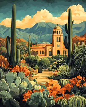 Desert Church - Western and Southwestern Art Prints – 8″x10″ Artwork for 11″x14″ Frame
