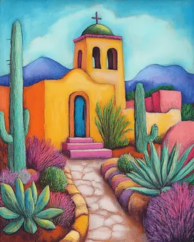 Adobe Church - Western and Southwestern Art Prints – 8″x10″ Artwork for 11″x14″ Frame