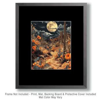 Full Moon Desert Night - Western and Southwestern Art Prints – 8″x10″ Artwork for 11″x14″ Frame