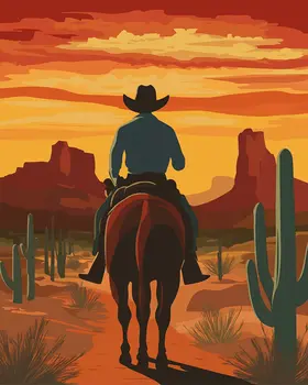 Cowhand's Evening Ride - Western and Southwestern Art Prints – 8″x10″ Artwork for 11″x14″ Frame