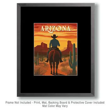 Cowhand's Evening Ride - Arizona Art Prints – 8″x10″ Artwork for 11″x14″ Frame
