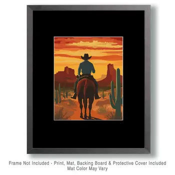 Cowhand's Evening Ride - Western and Southwestern Art Prints – 8″x10″ Artwork for 11″x14″ Frame