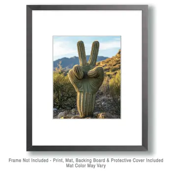 Saguaro Peace Sign - Western and Southwestern Art Prints – 8″x10″ Artwork for 11″x14″ Frame