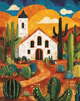 Arizona Folk Art Church - Western and Southwestern Art Prints – 8″x10″ Artwork for 11″x14″ Frame