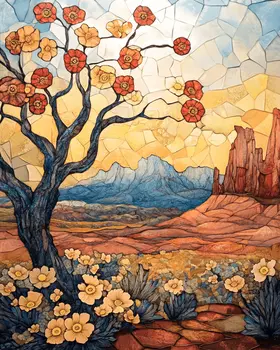 Art Deco Desert Flora - Western and Southwestern Art Prints – 8″x10″ Artwork for 11″x14″ Frame