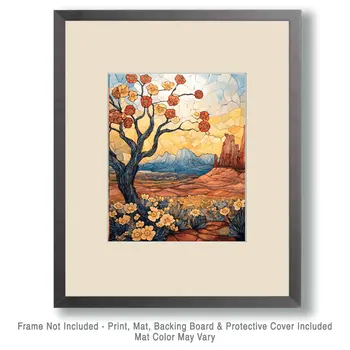Art Deco Desert Flora - Western and Southwestern Art Prints – 8″x10″ Artwork for 11″x14″ Frame