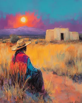 Taking in the Sunset - Western and Southwestern Art Prints – 8″x10″ Artwork for 11″x14″ Frame