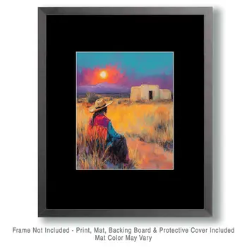 Taking in the Sunset - Western and Southwestern Art Prints – 8″x10″ Artwork for 11″x14″ Frame