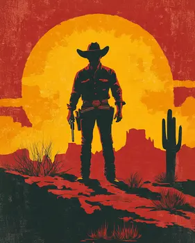 Gunfighter Silhouette - Western and Southwestern Art Prints – 8″x10″ Artwork for 11″x14″ Frame