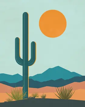 Minimalist Saguaro - Western and Southwestern Art Prints – 8″x10″ Artwork for 11″x14″ Frame