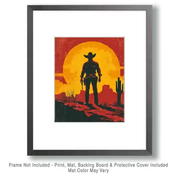 Gunfighter Silhouette - Western and Southwestern Art Prints – 8″x10″ Artwork for 11″x14″ Frame