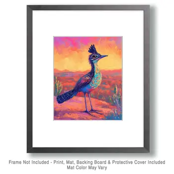 Roadrunner at Sunset - Western and Southwestern Art Prints – 8″x10″ Artwork for 11″x14″ Frame
