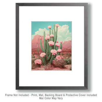 Blooming Cactus - Western and Southwestern Art Prints – 8″x10″ Artwork for 11″x14″ Frame