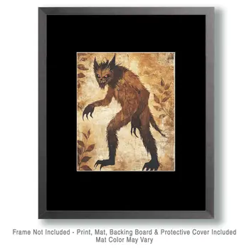 Beast of Bray Farm Road Folk Art Style - Cryptids Cryptozoology Wall Art Prints – 8″x10″ Artwork for 11″x14″ Frame