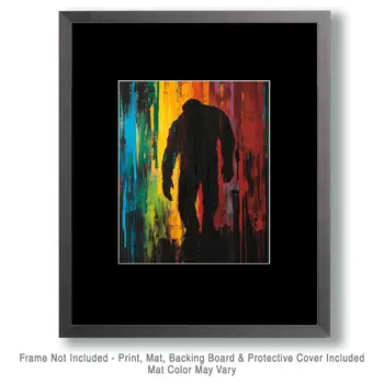 Sasquatch Silhouette - Bigfoot - Mythical Beasts Wall Art Prints – 8″x10″ Artwork for 11″x14″ Frame