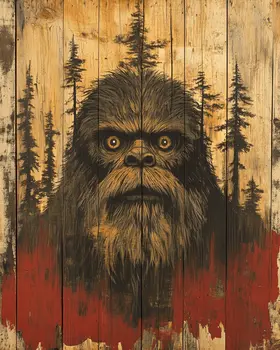 Folk Art Sasquatch - Bigfoot - Mythical Beasts Wall Art Prints – 8″x10″ Artwork for 11″x14″ Frame