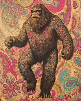 BOHO Dancing Sasquatch - Bigfoot - Mythical Beasts Wall Art Prints – 8″x10″ Artwork for 11″x14″ Frame