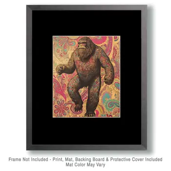 BOHO Dancing Sasquatch - Bigfoot - Mythical Beasts Wall Art Prints – 8″x10″ Artwork for 11″x14″ Frame