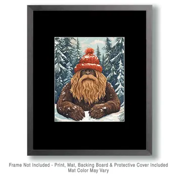 Sasquatch Winter Coat - Bigfoot - Mythical Beasts Wall Art Prints – 8″x10″ Artwork for 11″x14″ Frame