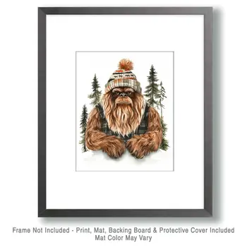 Minimalist Sasquatch Winter Coat - Bigfoot - Mythical Beasts Wall Art Prints – 8″x10″ Artwork for 11″x14″ Frame