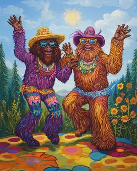 Sasquatch Hippies - Bigfoot - Mythical Beasts Wall Art Prints – 8″x10″ Artwork for 11″x14″ Frame