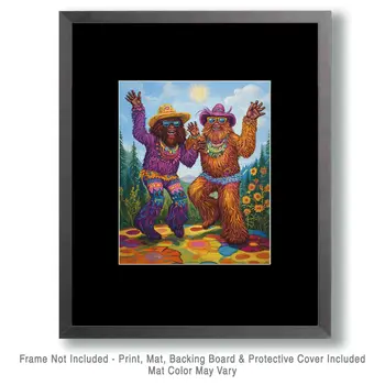 Sasquatch Hippies - Bigfoot - Mythical Beasts Wall Art Prints – 8″x10″ Artwork for 11″x14″ Frame