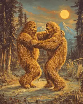 Sasquatch Midnight Dance - Bigfoot - Mythical Beasts Wall Art Prints – 8″x10″ Artwork for 11″x14″ Frame