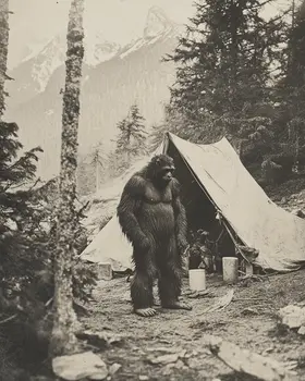 Sasquatch Camp - Bigfoot - Mythical Beasts Wall Art Prints – 8″x10″ Artwork for 11″x14″ Frame