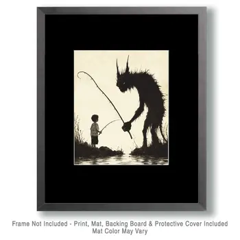Chupacabra Fishing - Mythical Beasts Wall Art Prints – 8″x10″ Artwork for 11″x14″ Frame