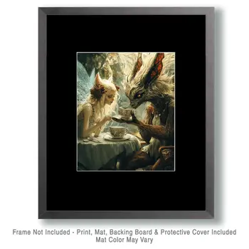 Tea Time Chupacabra and Fairy - Mythical Beasts Wall Art Prints – 8″x10″ Artwork for 11″x14″ Frame
